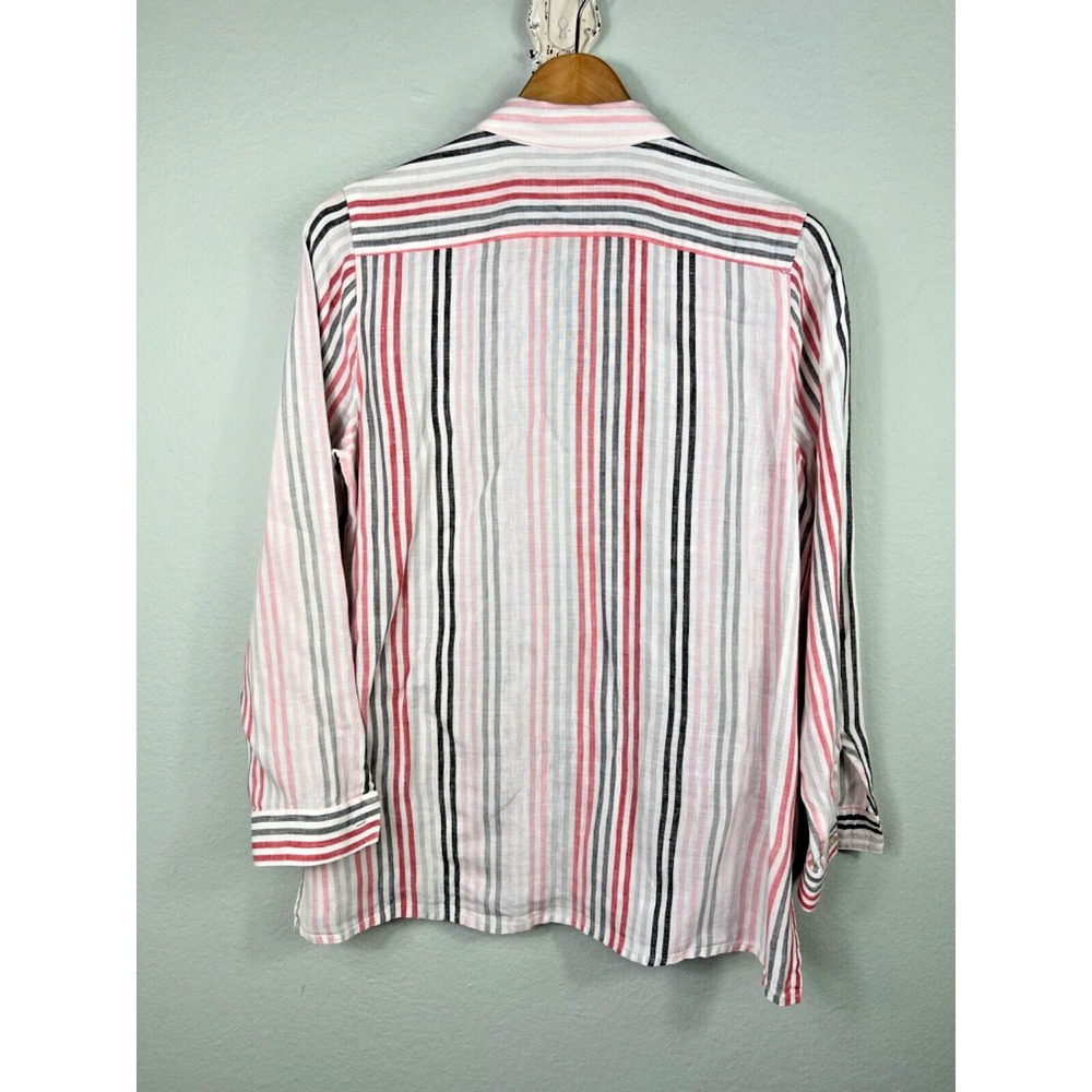 J Jill Love Linen Essential Shirt Button Up Long Sleeve Beachy Striped PS - Picture 2 of 7